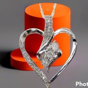 JWBR India 925 Silver Diamond Heart Necklace